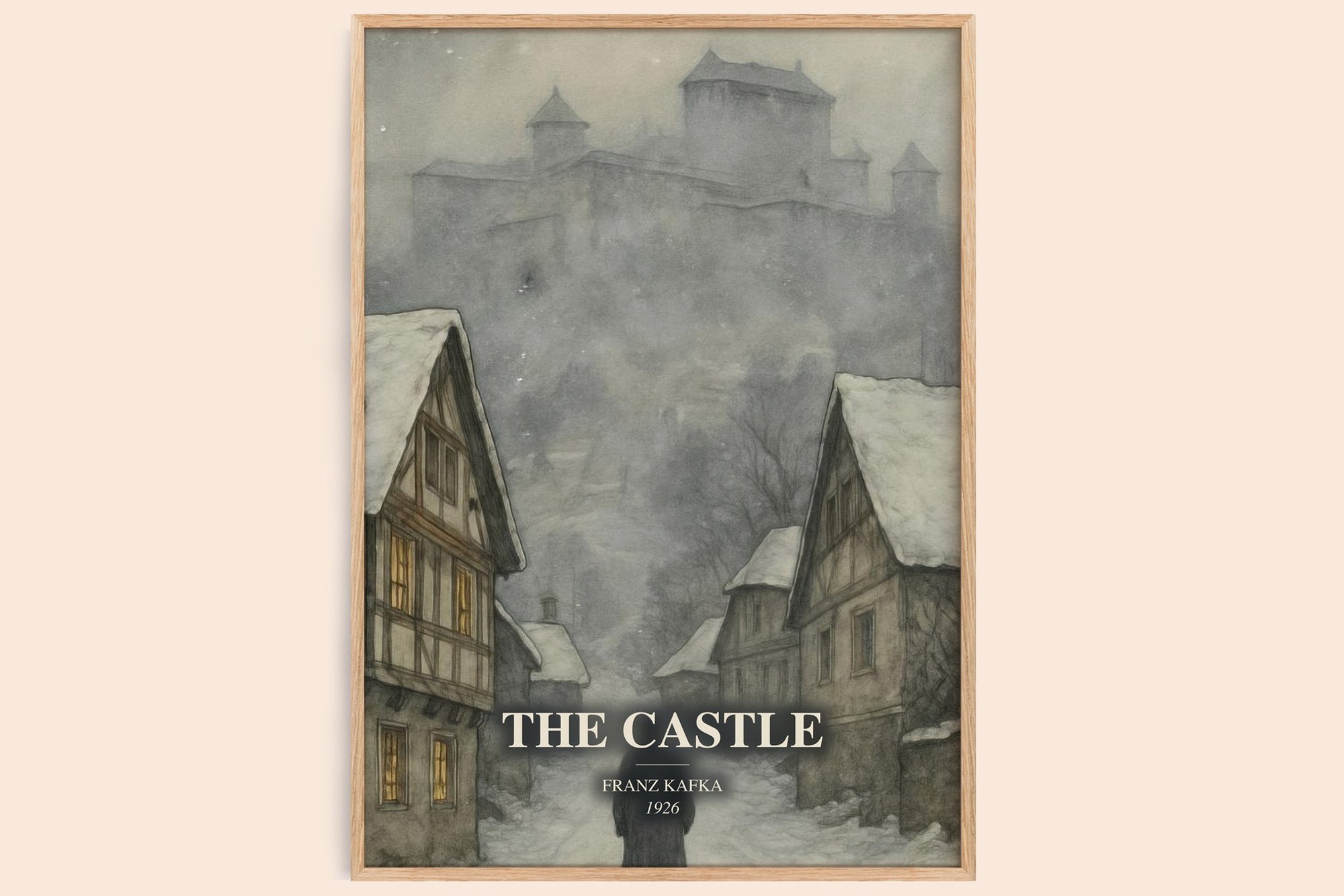 The Castle watercolour book poster by Franz Kafka – framed literary art print