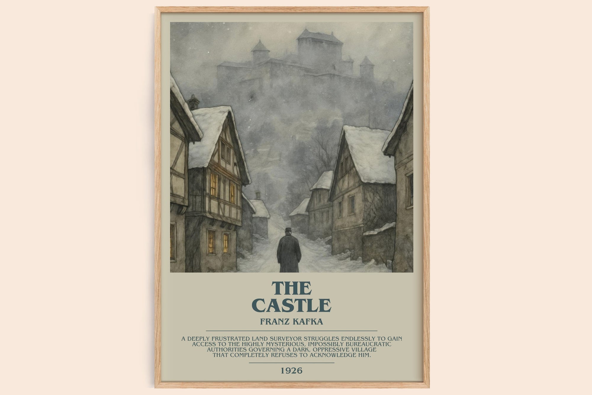 The Castle bookish book poster by Franz Kafka – framed literary art print