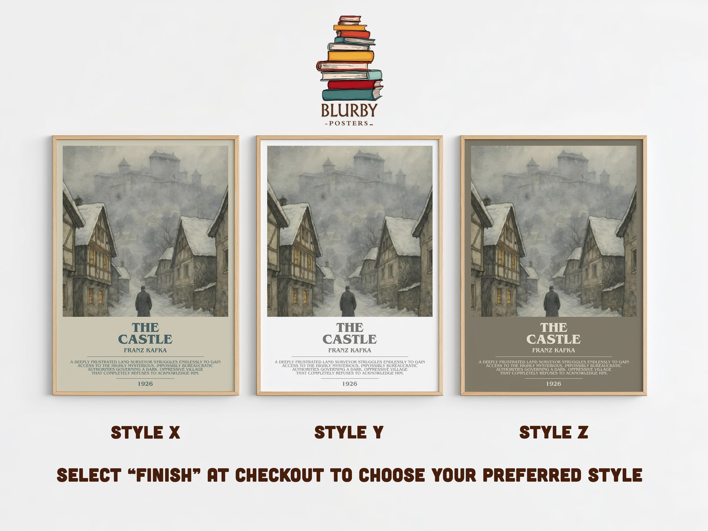 The Castle bookish print in frame leaning in hallway – literary fiction wall art