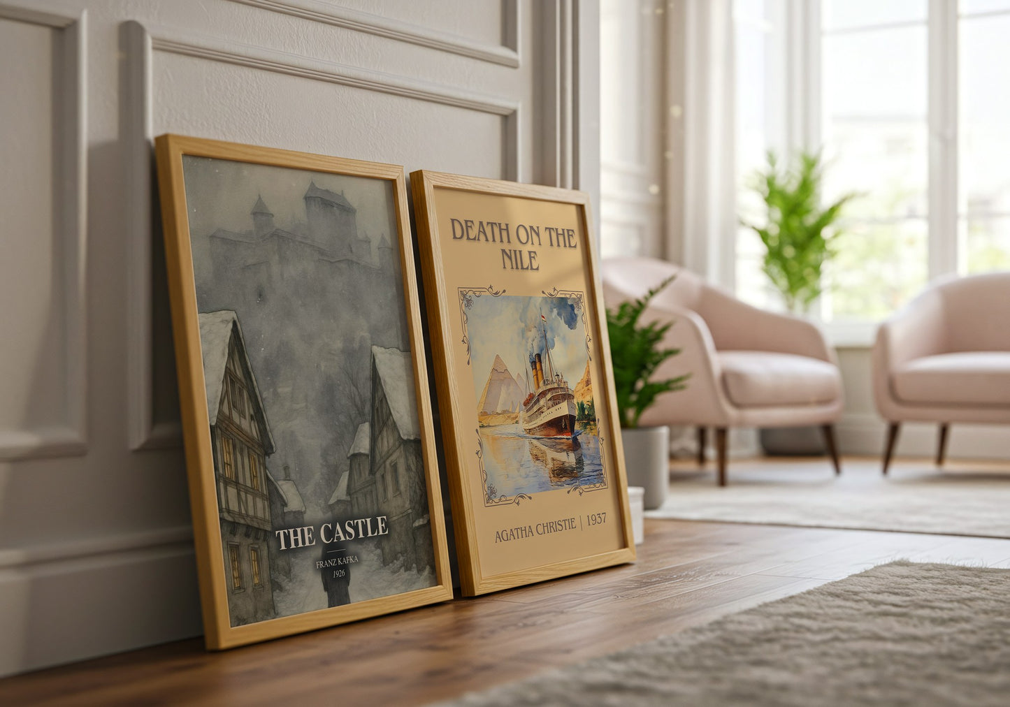 The Castle watercolour print framed by window – literary home decor
