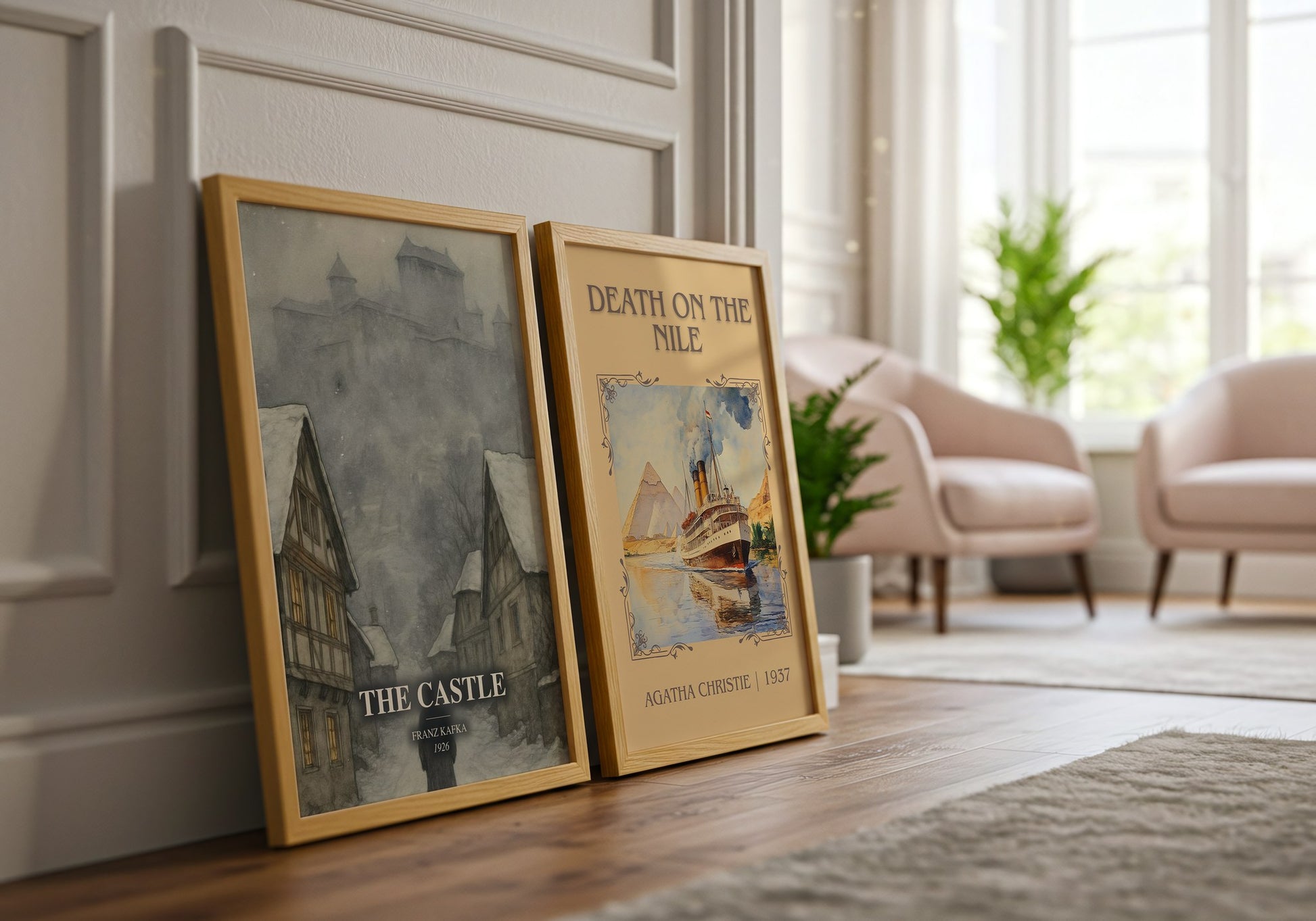 The Castle watercolour print framed by window – literary home decor