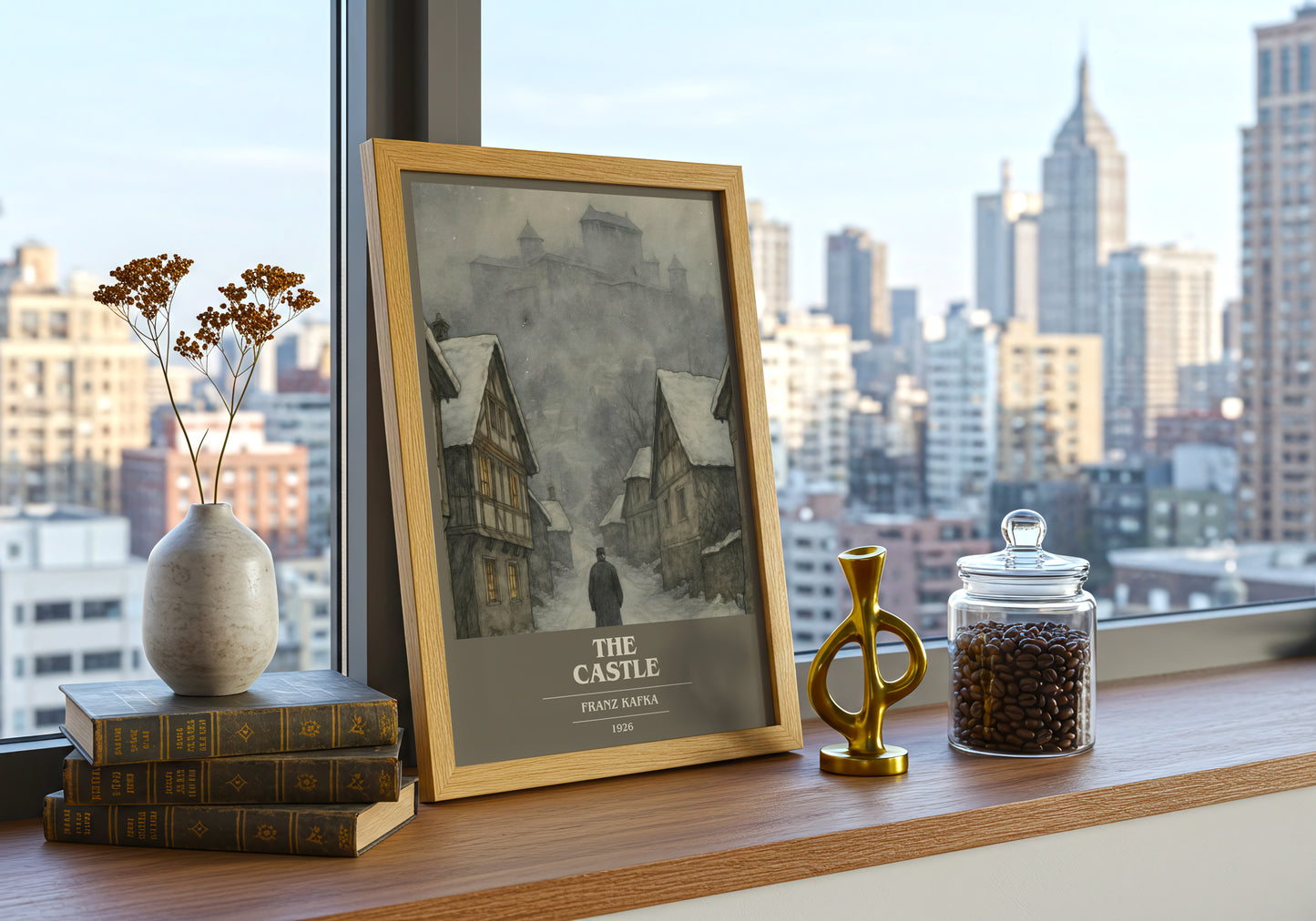 The Castle book cover print framed by window – literary home decor