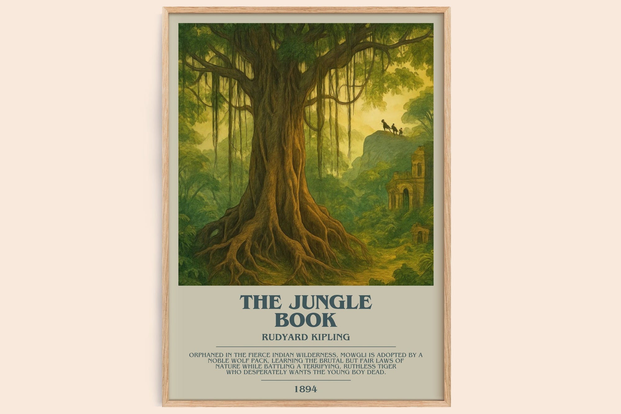 The Jungle Book bookish book poster by Rudyard Kipling – framed literary art print