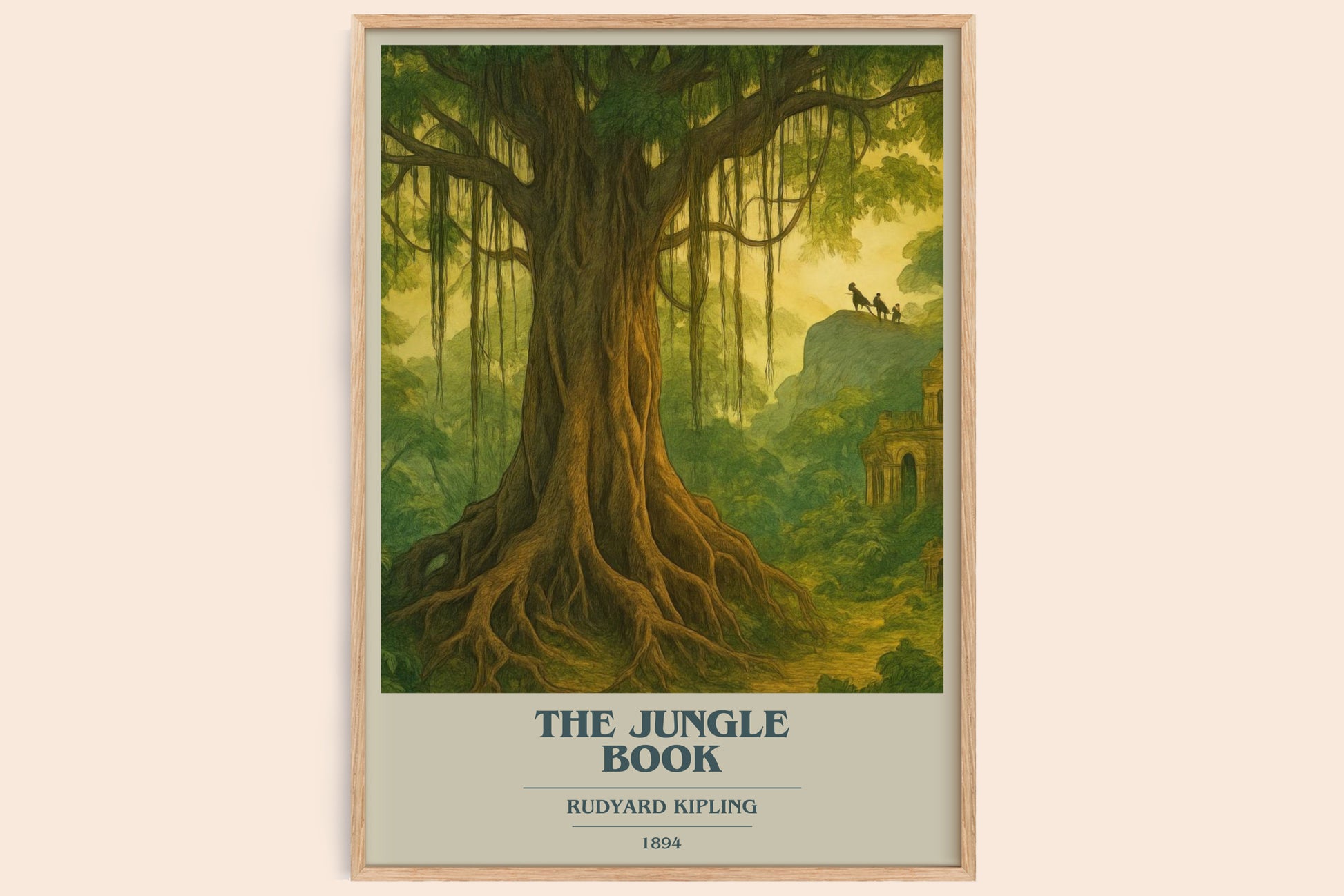 The Jungle Book book cover book poster by Rudyard Kipling – framed literary art print