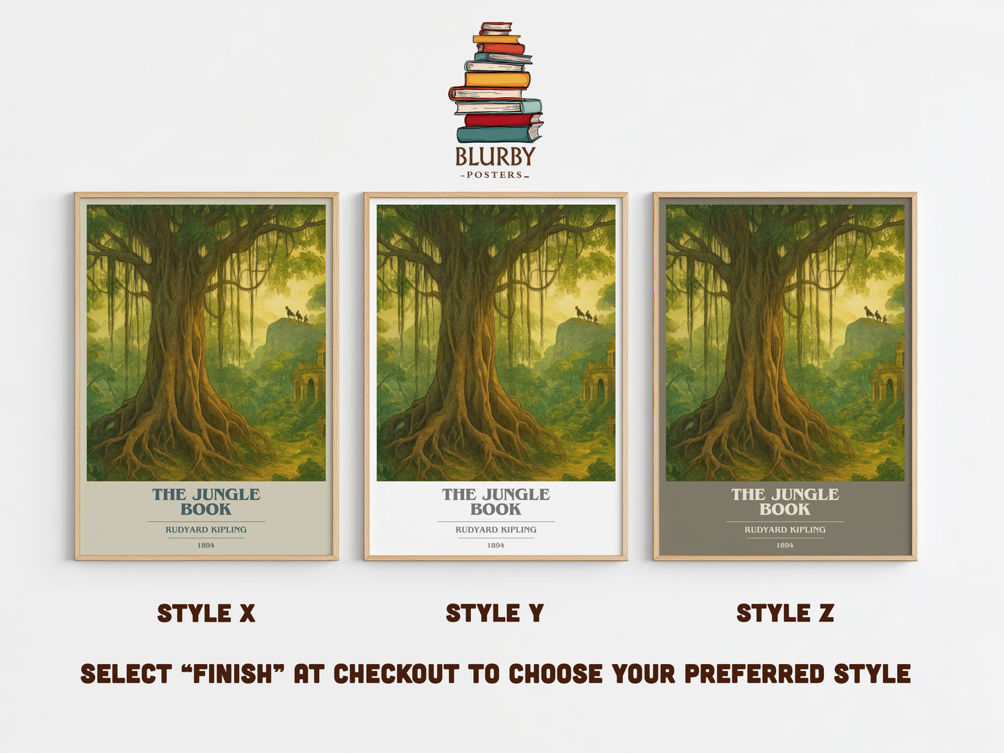 The Jungle Book book cover print in frame leaning in hallway – childrens wall art