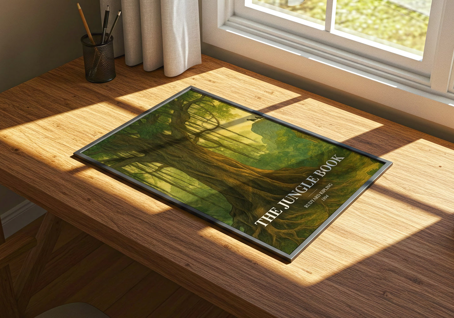 The Jungle Book watercolour book poster framed on wall – childrens wall art
