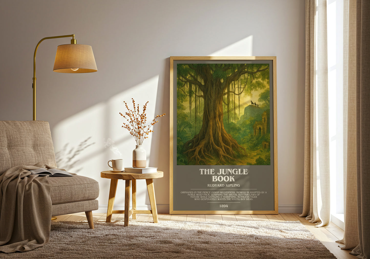 The Jungle Book bookish print on bookshelf – Rudyard Kipling fan gift