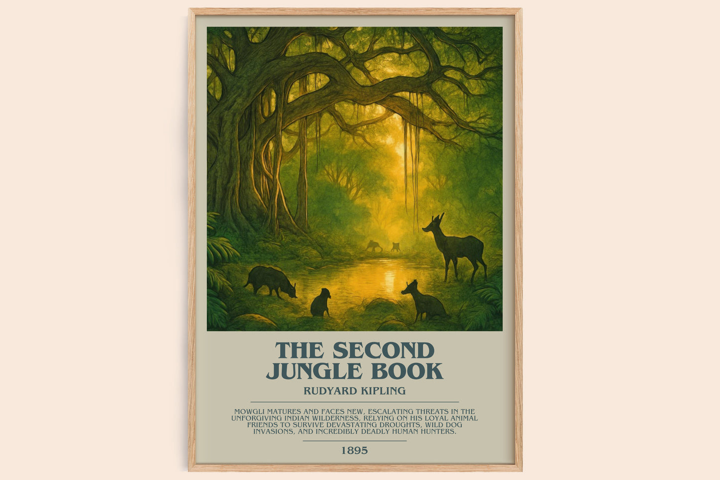 The Second Jungle Book bookish book poster by Rudyard Kipling – framed literary art print