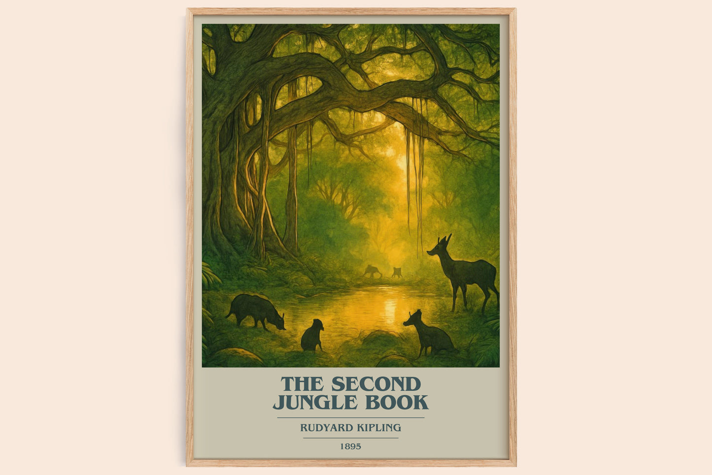 The Second Jungle Book book cover book poster by Rudyard Kipling – framed literary art print
