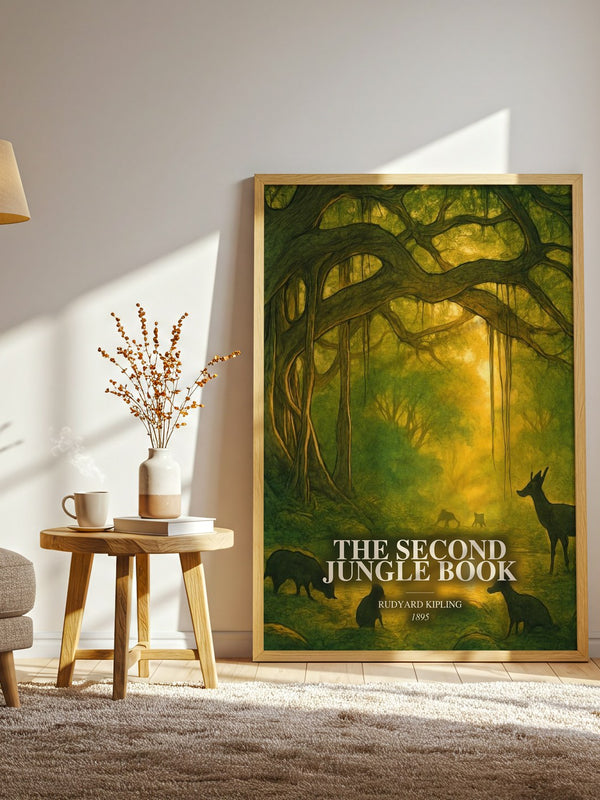 The Second Jungle Book watercolour print in frame leaning in hallway – childrens wall art