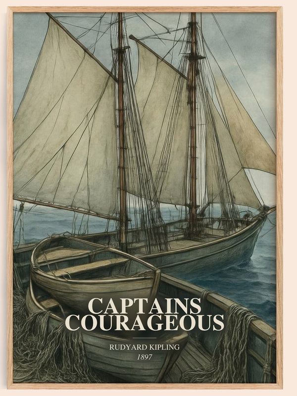 Captains Courageous watercolour book poster by Rudyard Kipling – framed literary art print