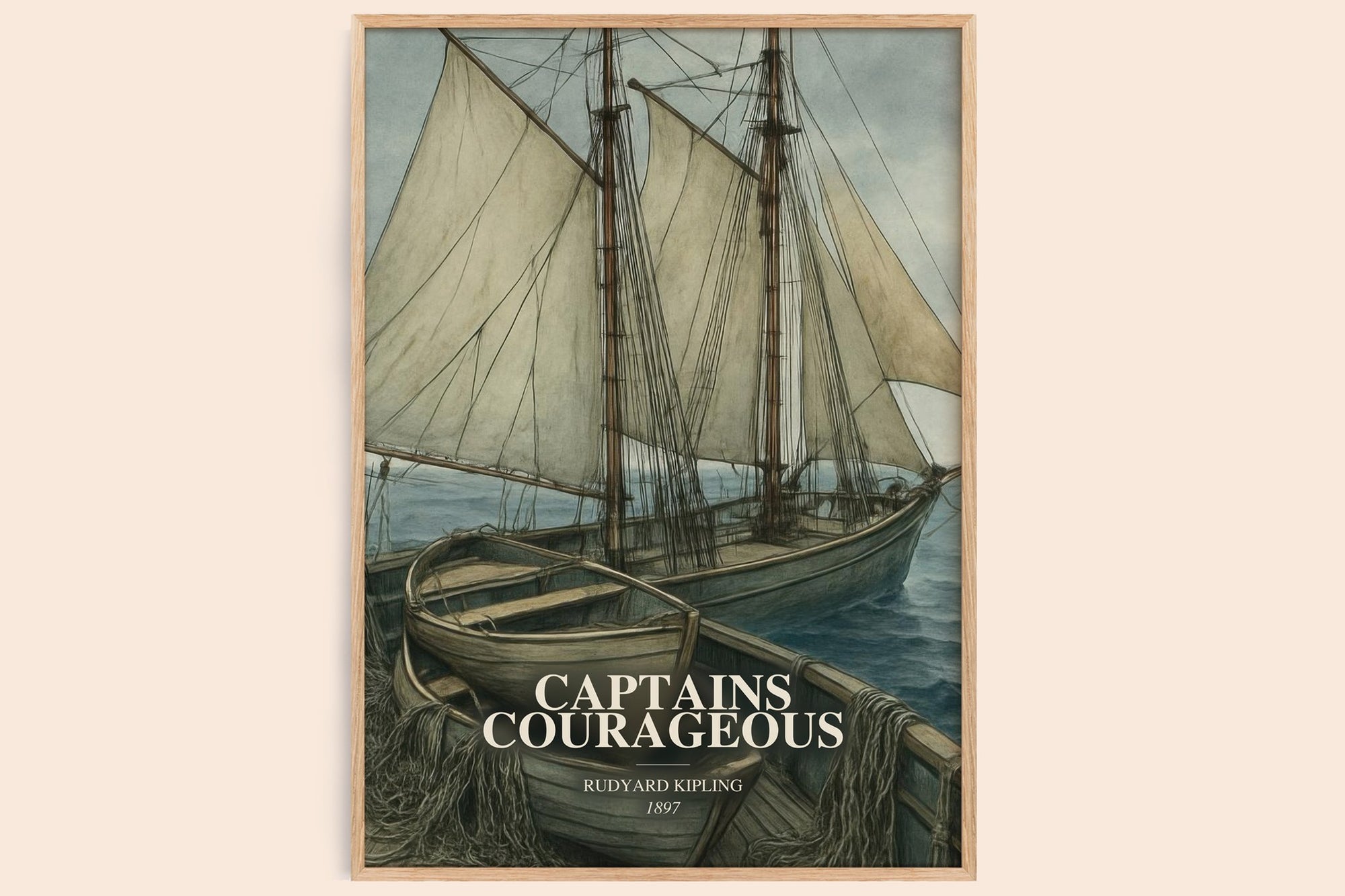 Captains Courageous watercolour book poster by Rudyard Kipling – framed literary art print