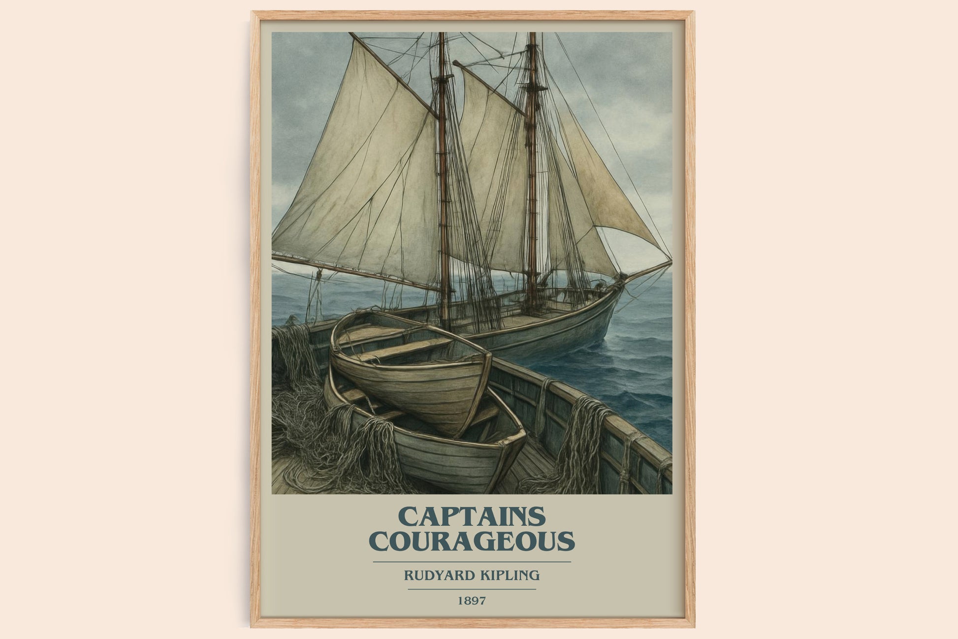 Captains Courageous book cover book poster by Rudyard Kipling – framed literary art print