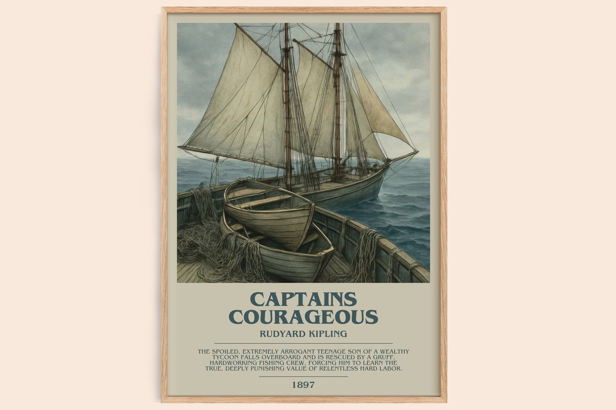 Captains Courageous bookish book poster by Rudyard Kipling – framed literary art print