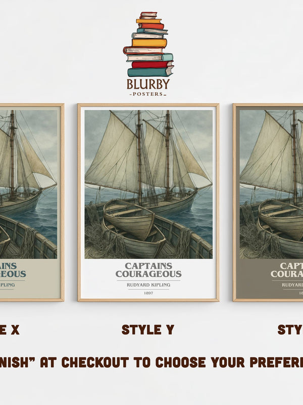 Captains Courageous book cover print in frame leaning in hallway – coming of age wall art