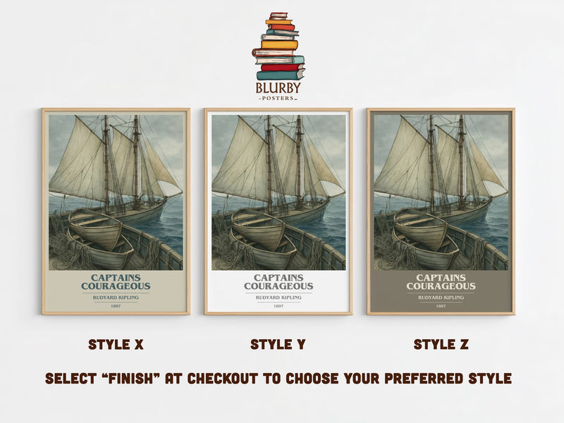 Captains Courageous book cover print in frame leaning in hallway – coming of age wall art