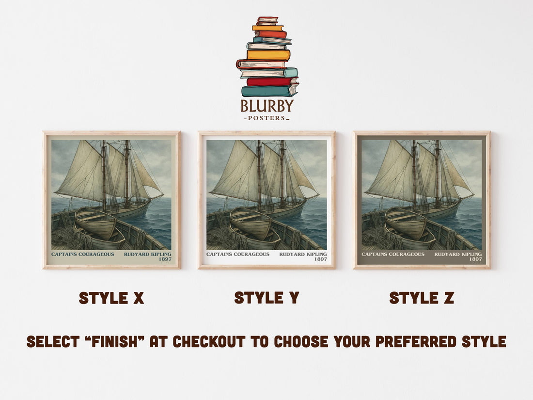 Captains Courageous literary print in frame leaning in hallway – coming of age wall art (mockup)