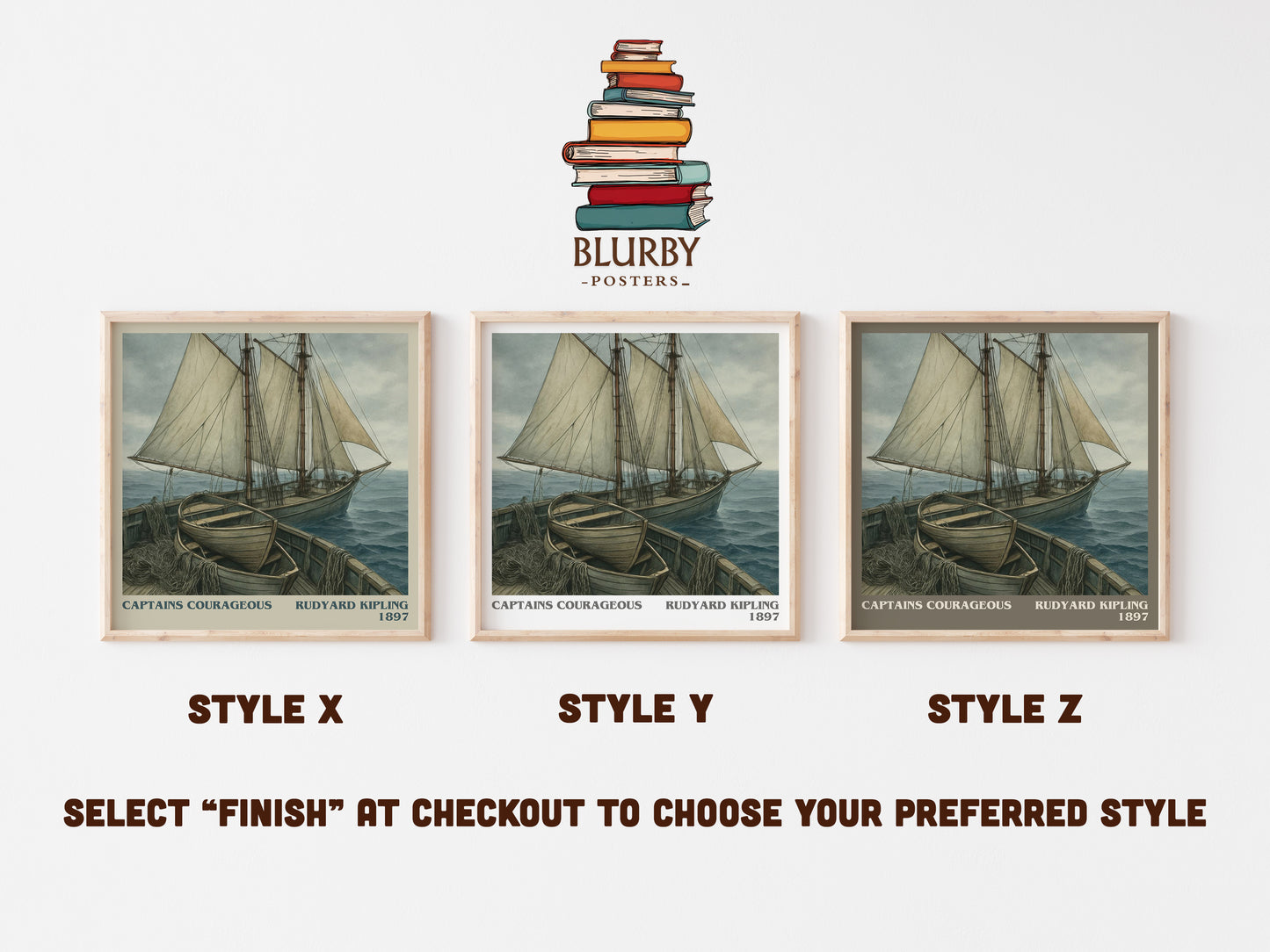 Captains Courageous literary print in frame leaning in hallway – coming of age wall art