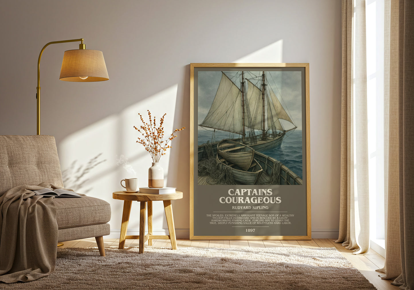 Captains Courageous bookish print on bookshelf – Rudyard Kipling fan gift