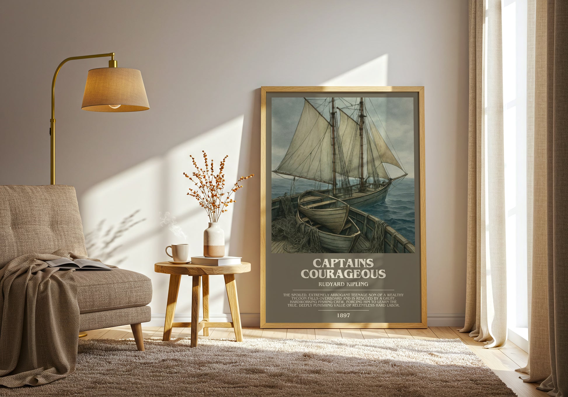 Captains Courageous bookish print on bookshelf – Rudyard Kipling fan gift
