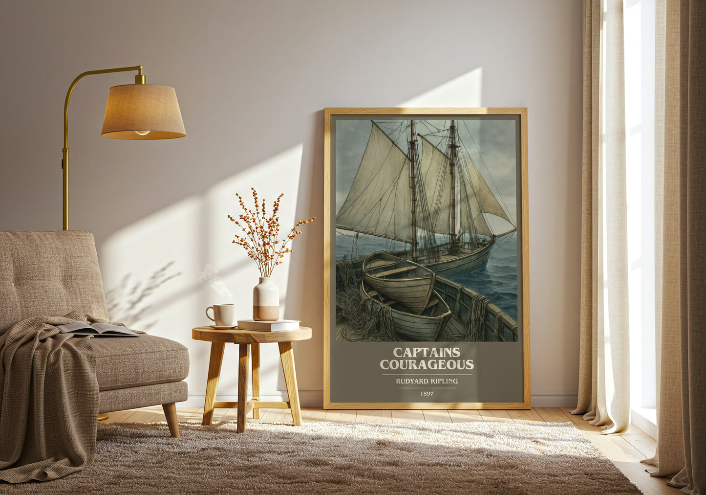 Captains Courageous book cover print on bookshelf – Rudyard Kipling fan gift