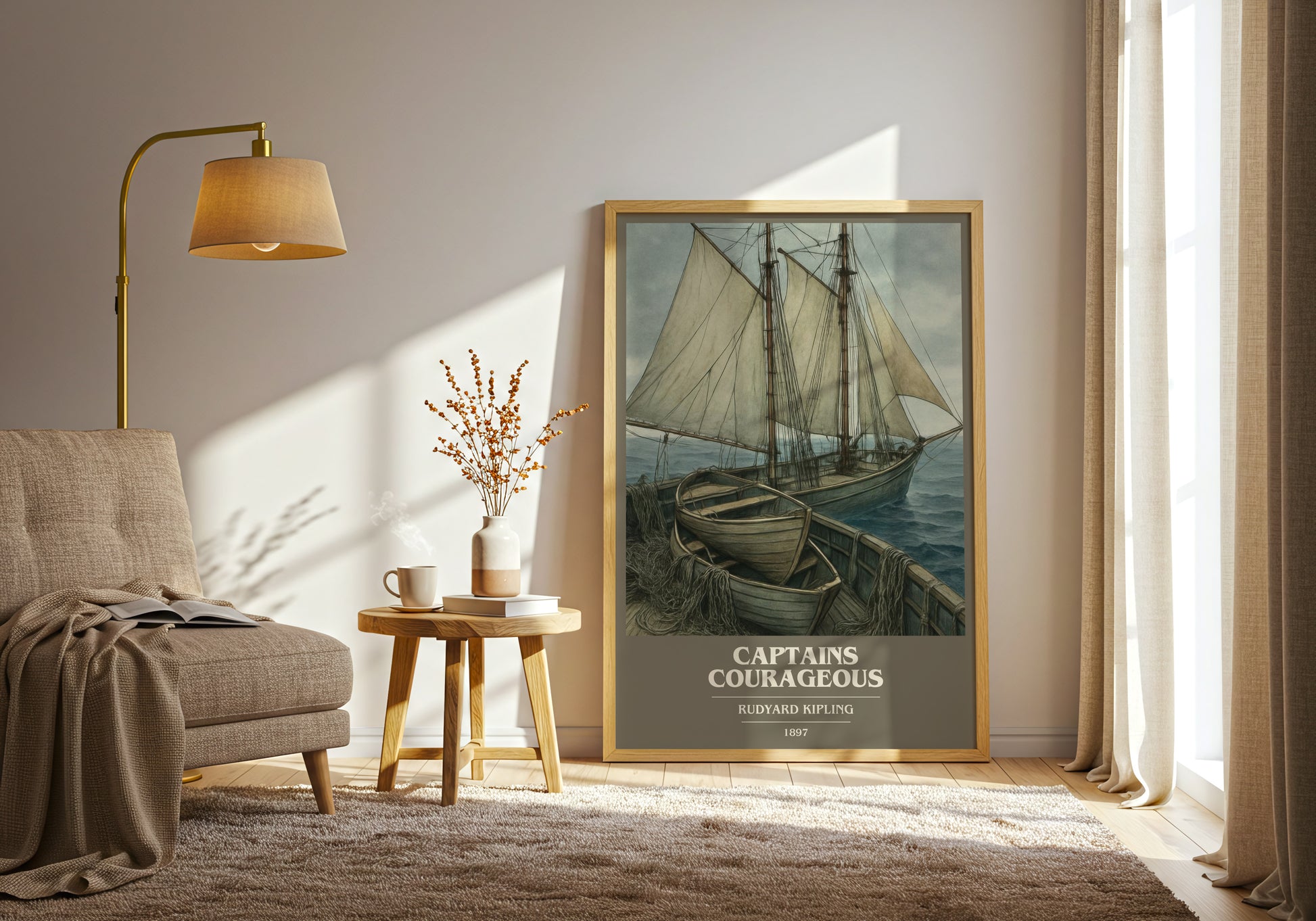 Captains Courageous book cover print on bookshelf – Rudyard Kipling fan gift