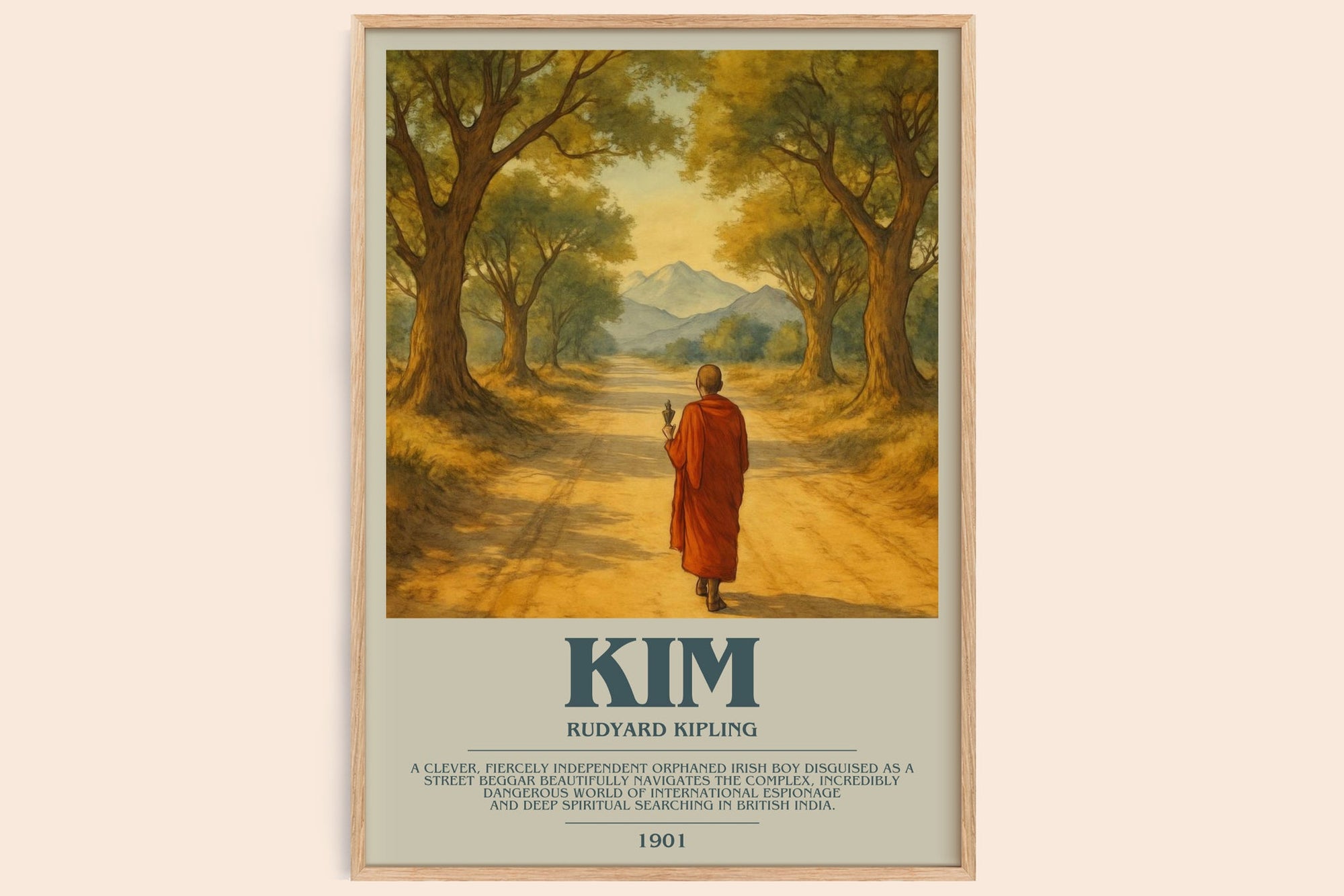 Kim bookish book poster by Rudyard Kipling – framed literary art print