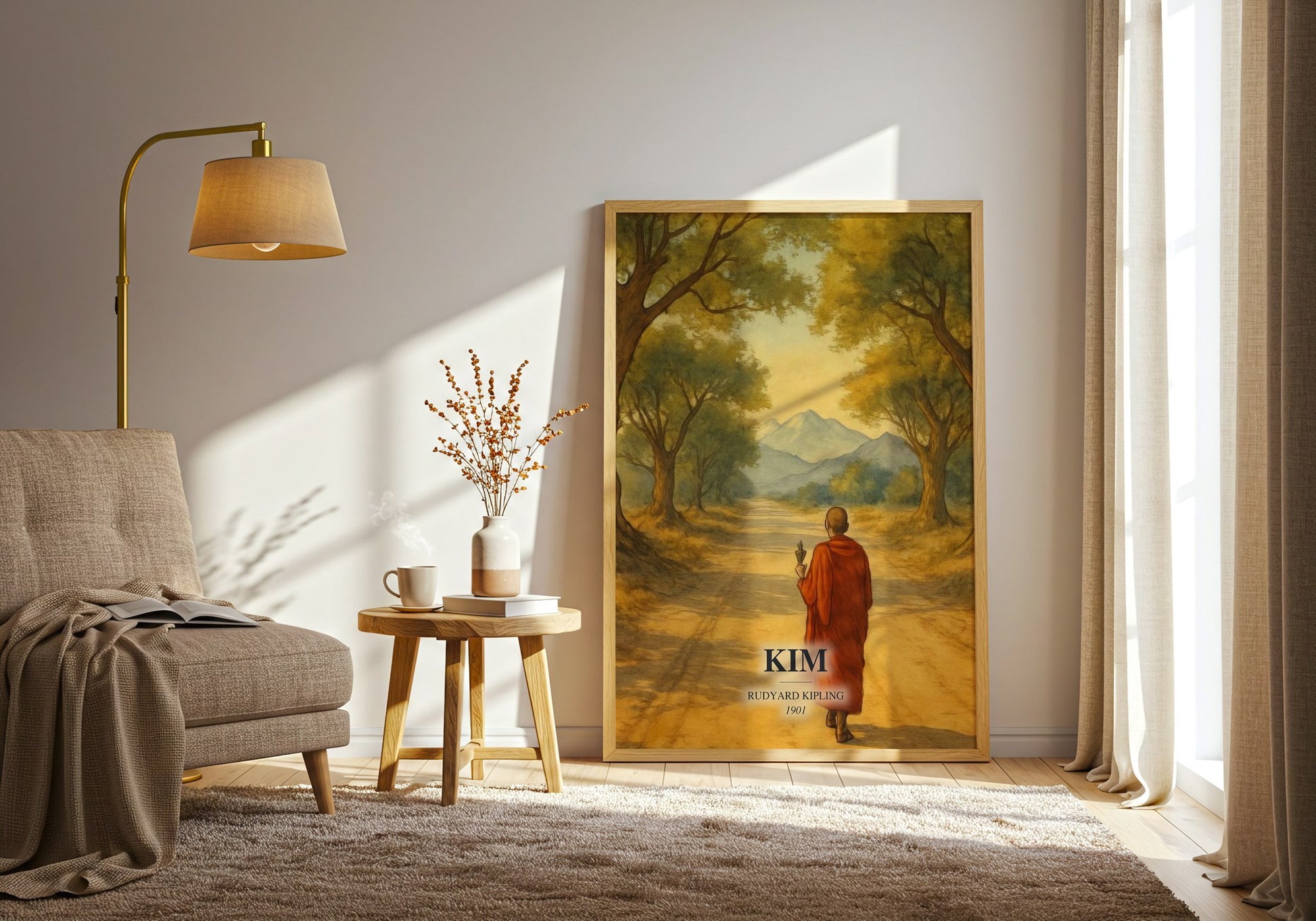 Kim watercolour print in frame leaning in hallway – adventure wall art