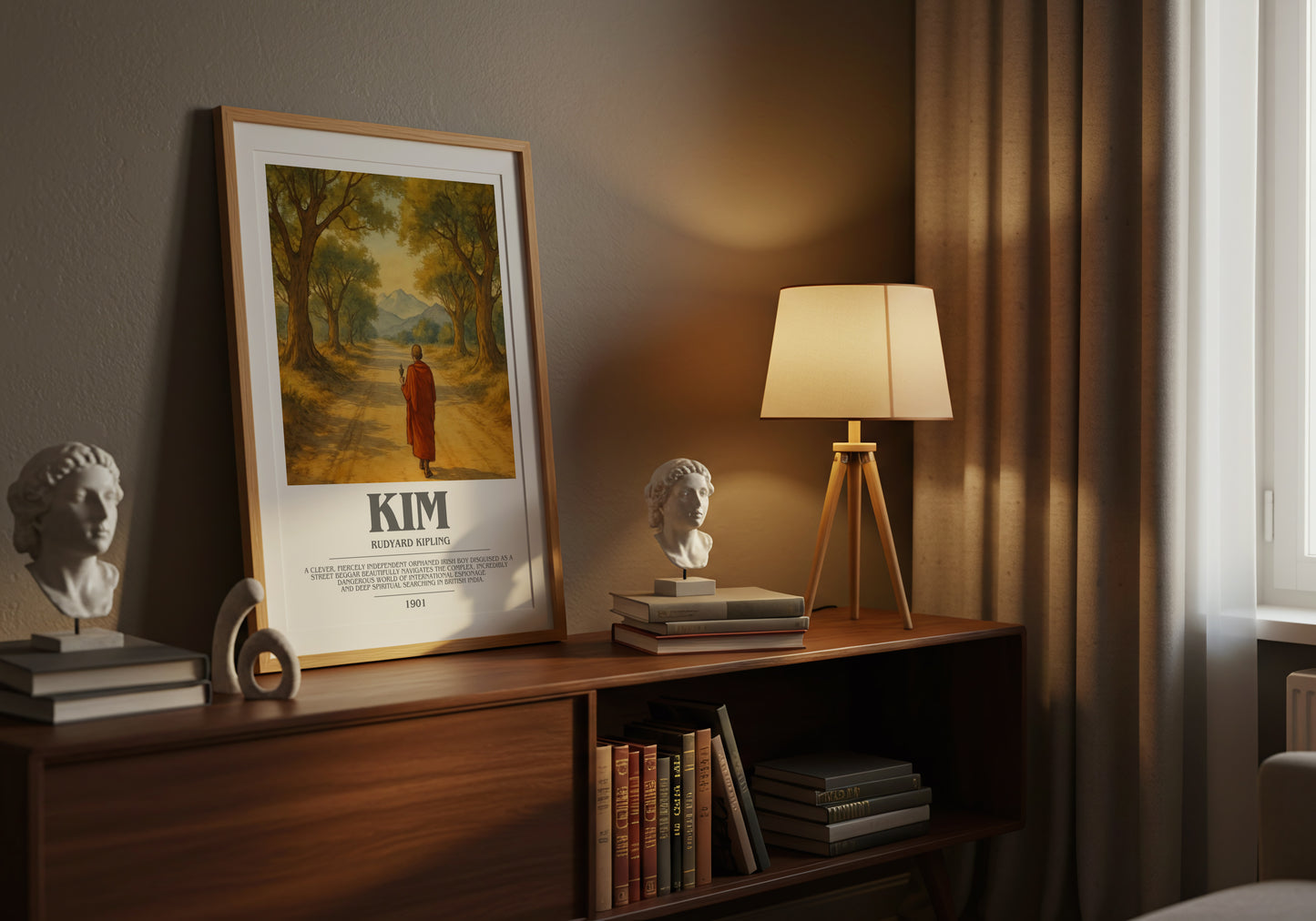 Kim bookish book poster framed on wall – adventure wall art