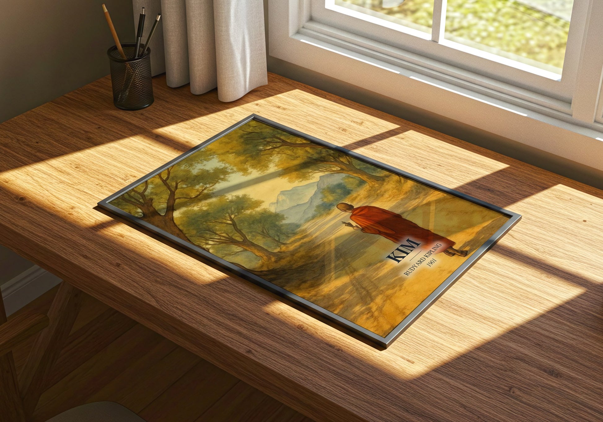 Kim watercolour book poster framed on wall – adventure wall art