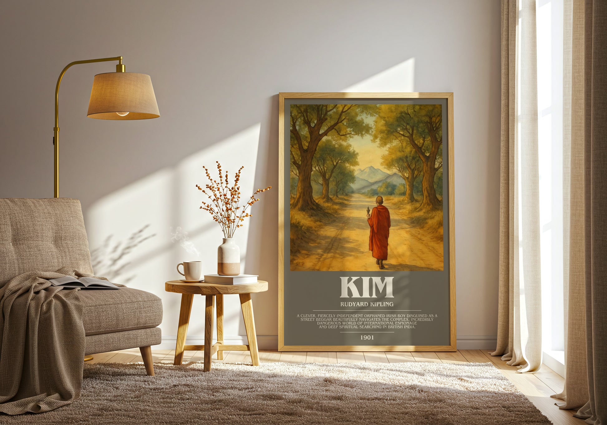 Kim bookish print on bookshelf – Rudyard Kipling fan gift
