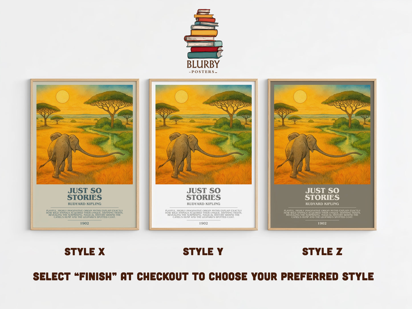 Just So Stories bookish print in frame leaning in hallway – childrens wall art