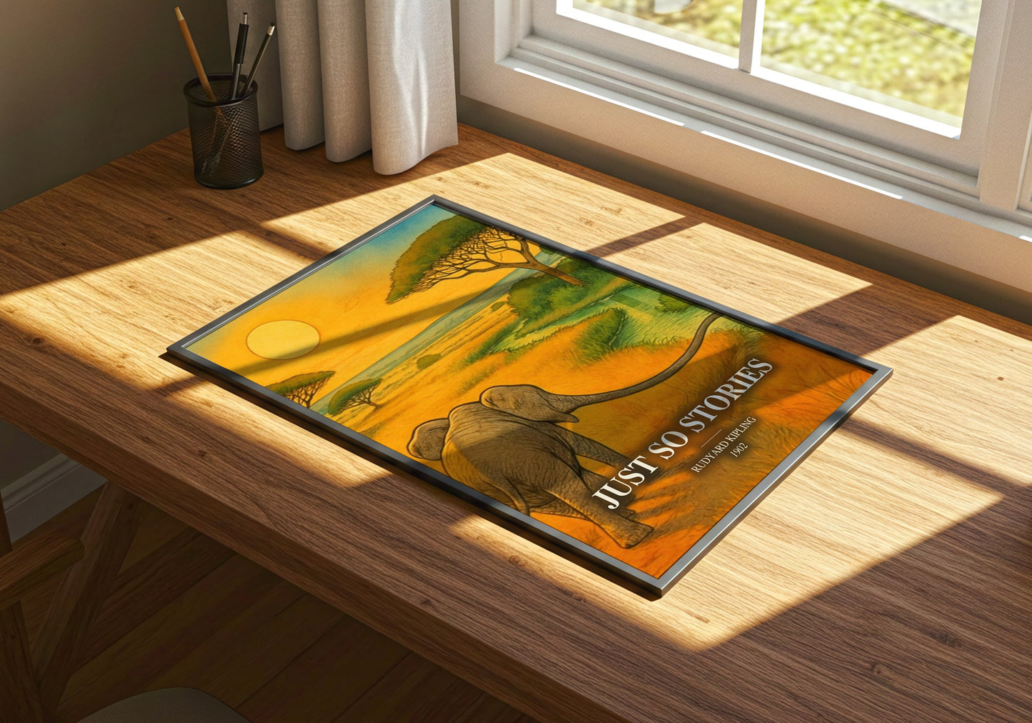 Just So Stories watercolour book poster framed on wall – childrens wall art