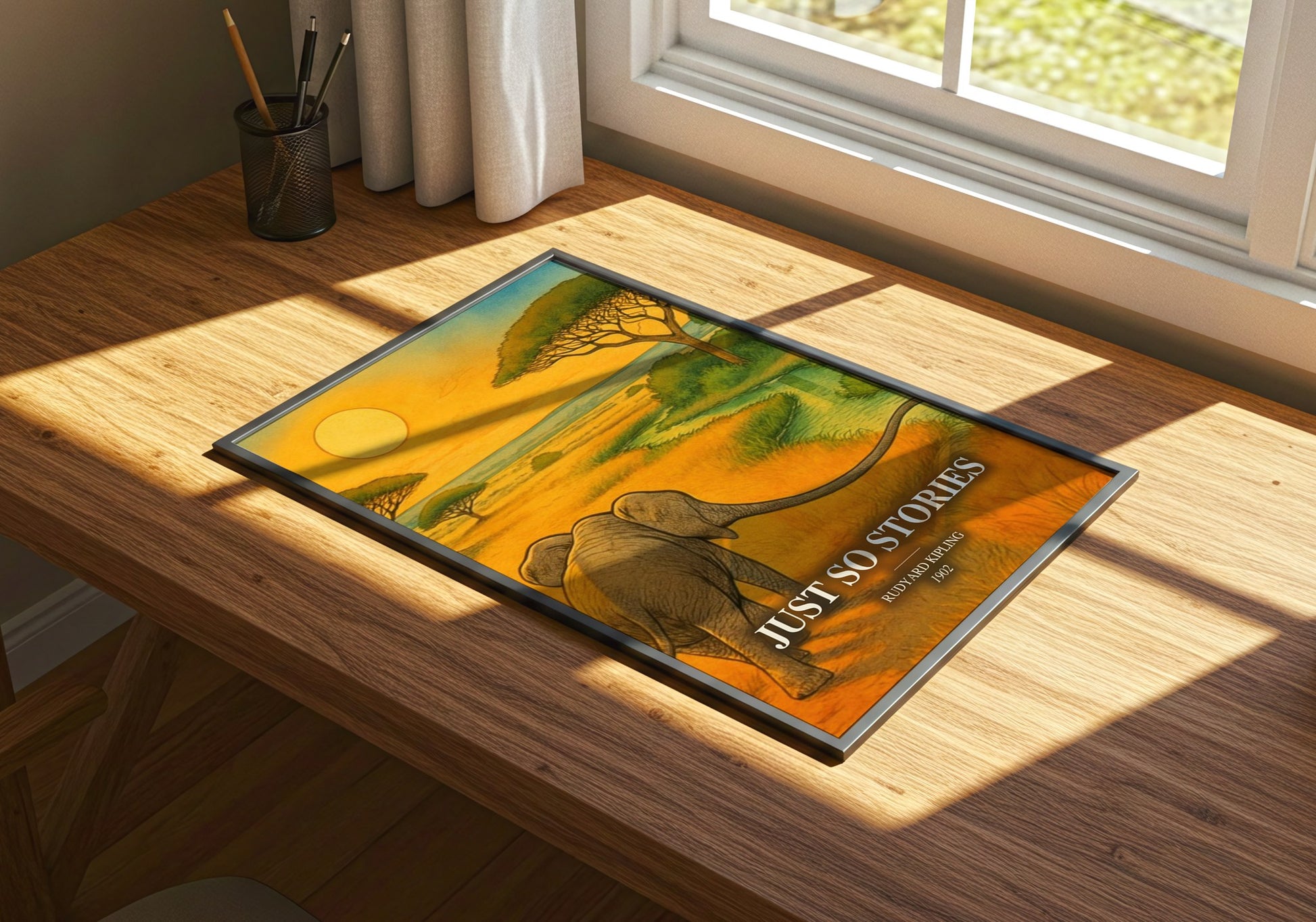 Just So Stories watercolour book poster framed on wall – childrens wall art
