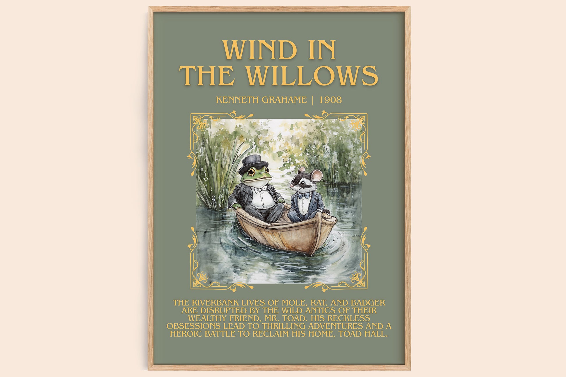 The Wind in the Willows minimalist book poster by Kenneth Grahame – framed literary art print