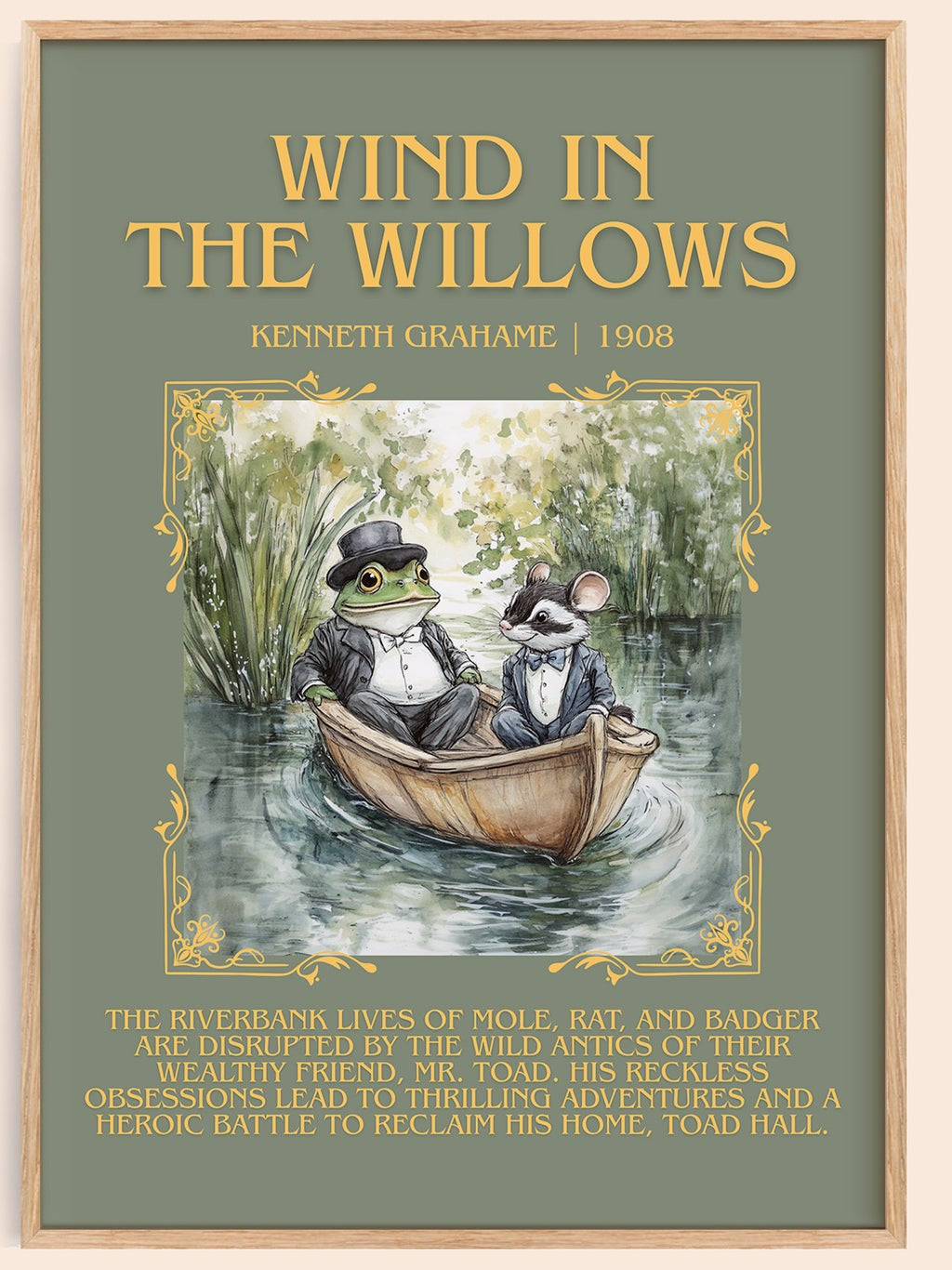 The Wind in the Willows minimalist book poster by Kenneth Grahame – framed literary art print