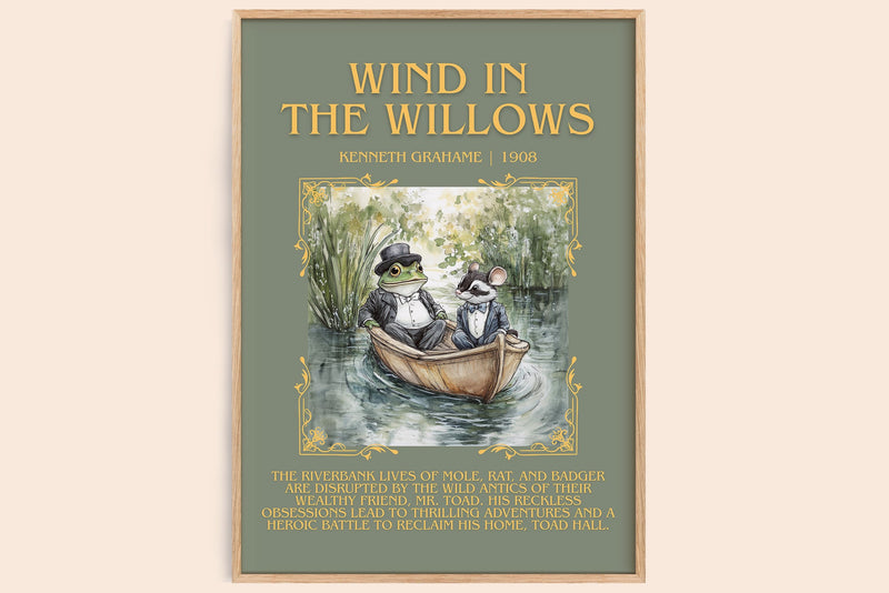 The Wind in the Willows minimalist book poster by Kenneth Grahame – framed literary art print