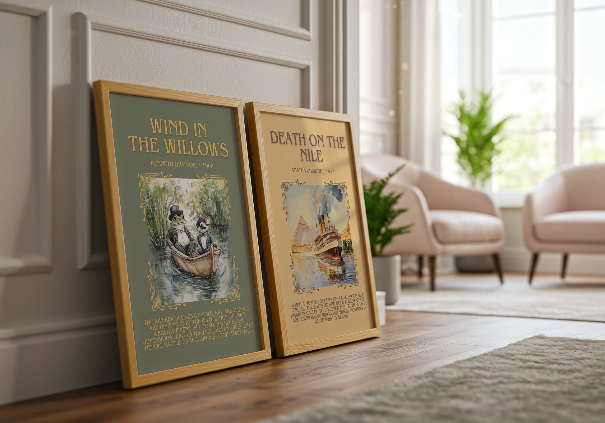 The Wind in the Willows minimalist print framed by window – literary home decor