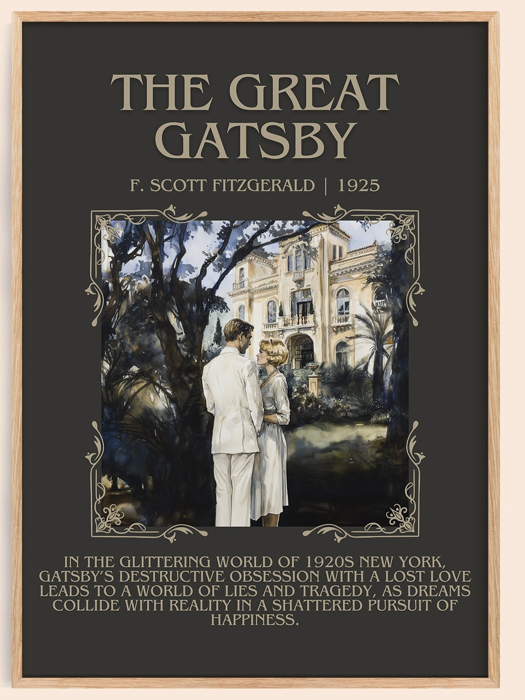 The Great Gatsby minimalist book poster by F. Scott Fitzgerald – framed literary art print