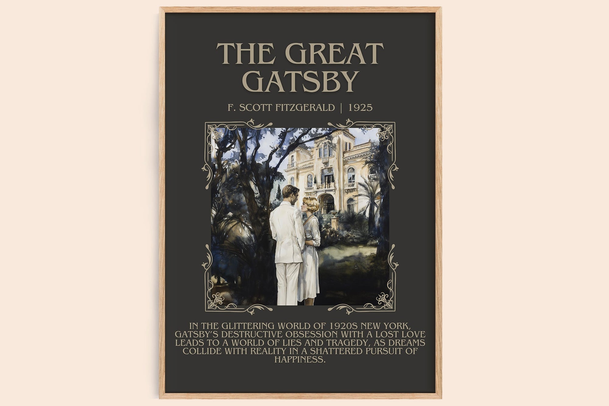 The Great Gatsby minimalist book poster by F. Scott Fitzgerald – framed literary art print