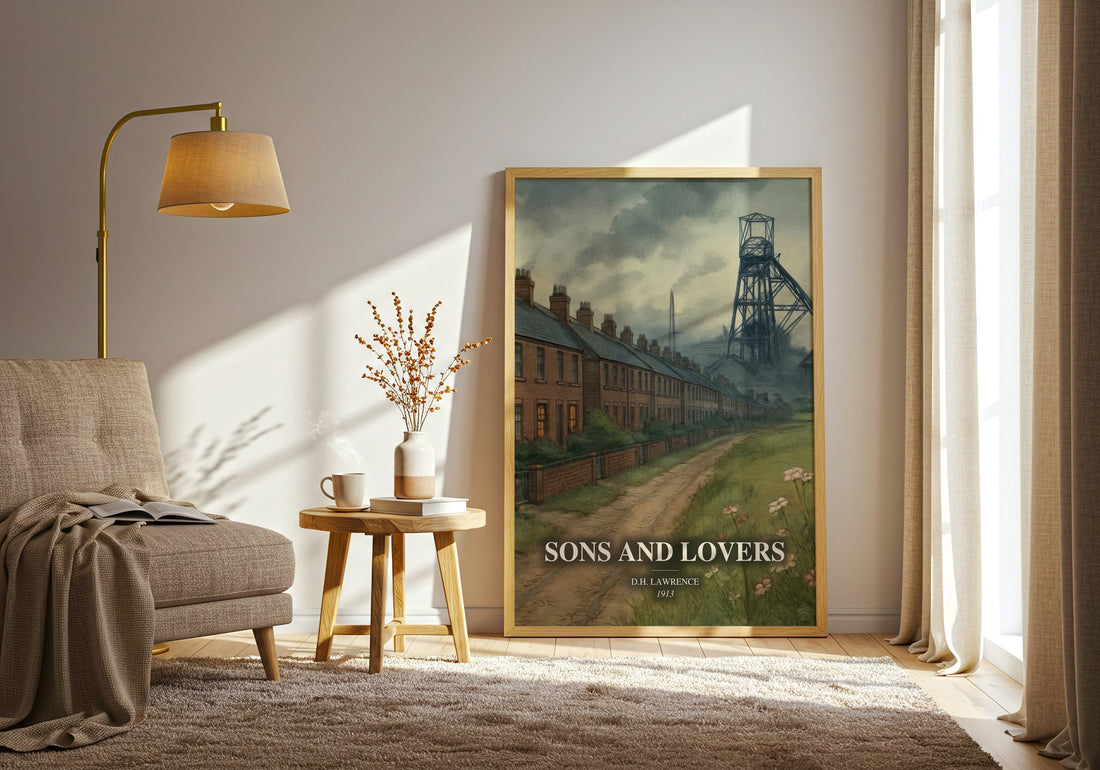 Sons And Lovers watercolour print in frame leaning in hallway – classic literature wall art (mockup)