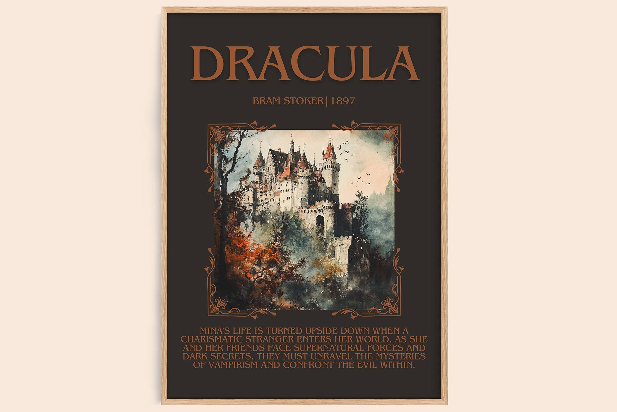 Dracula minimalist book poster by Bram Stoker – framed literary art print
