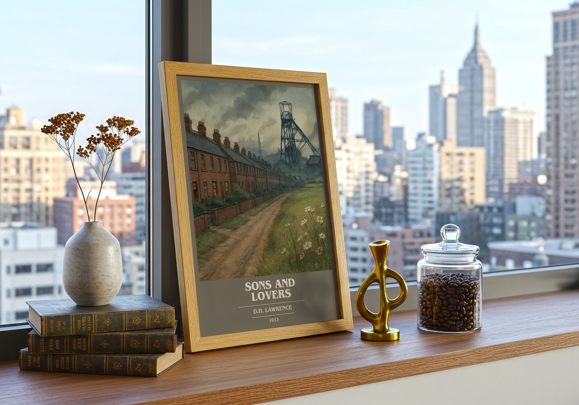 Sons And Lovers book cover print framed by window – literary home decor