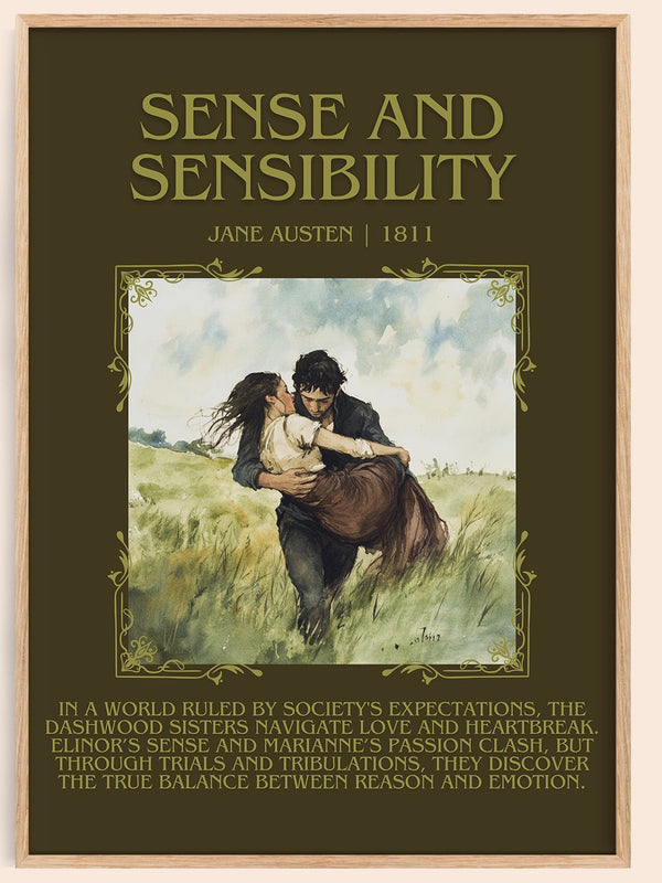 Sense and Sensibility minimalist book poster by Jane Austen – framed literary art print