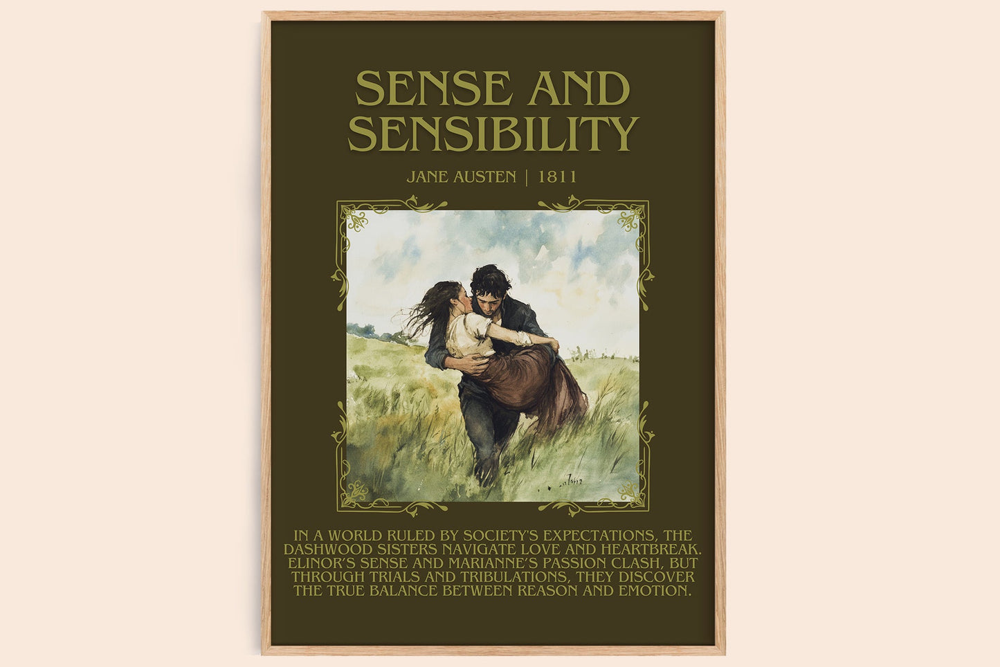 Sense and Sensibility minimalist book poster by Jane Austen – framed literary art print