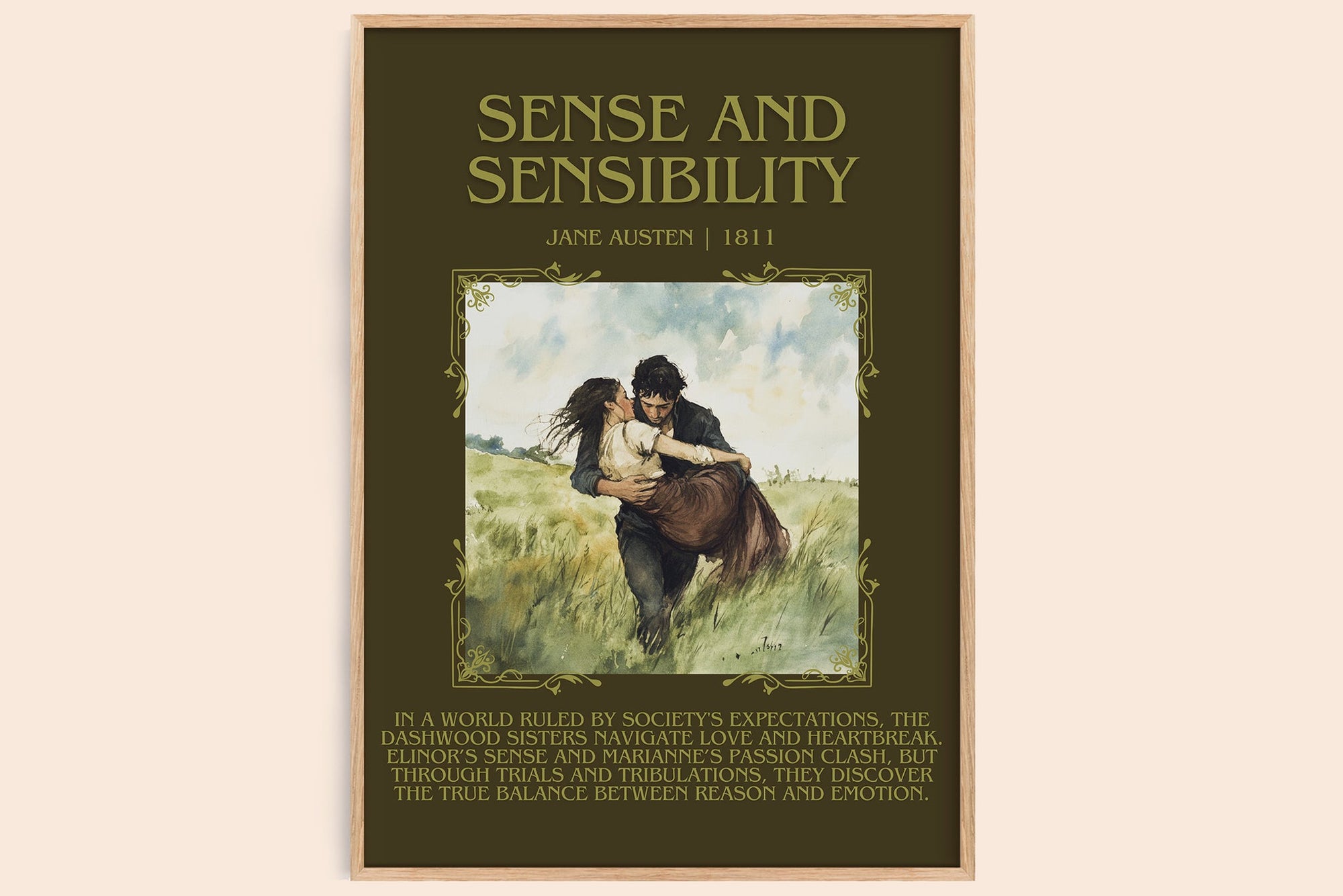 Sense and Sensibility minimalist book poster by Jane Austen – framed literary art print