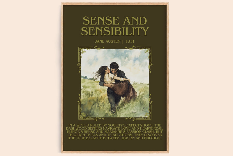 Sense and Sensibility minimalist book poster by Jane Austen – framed literary art print