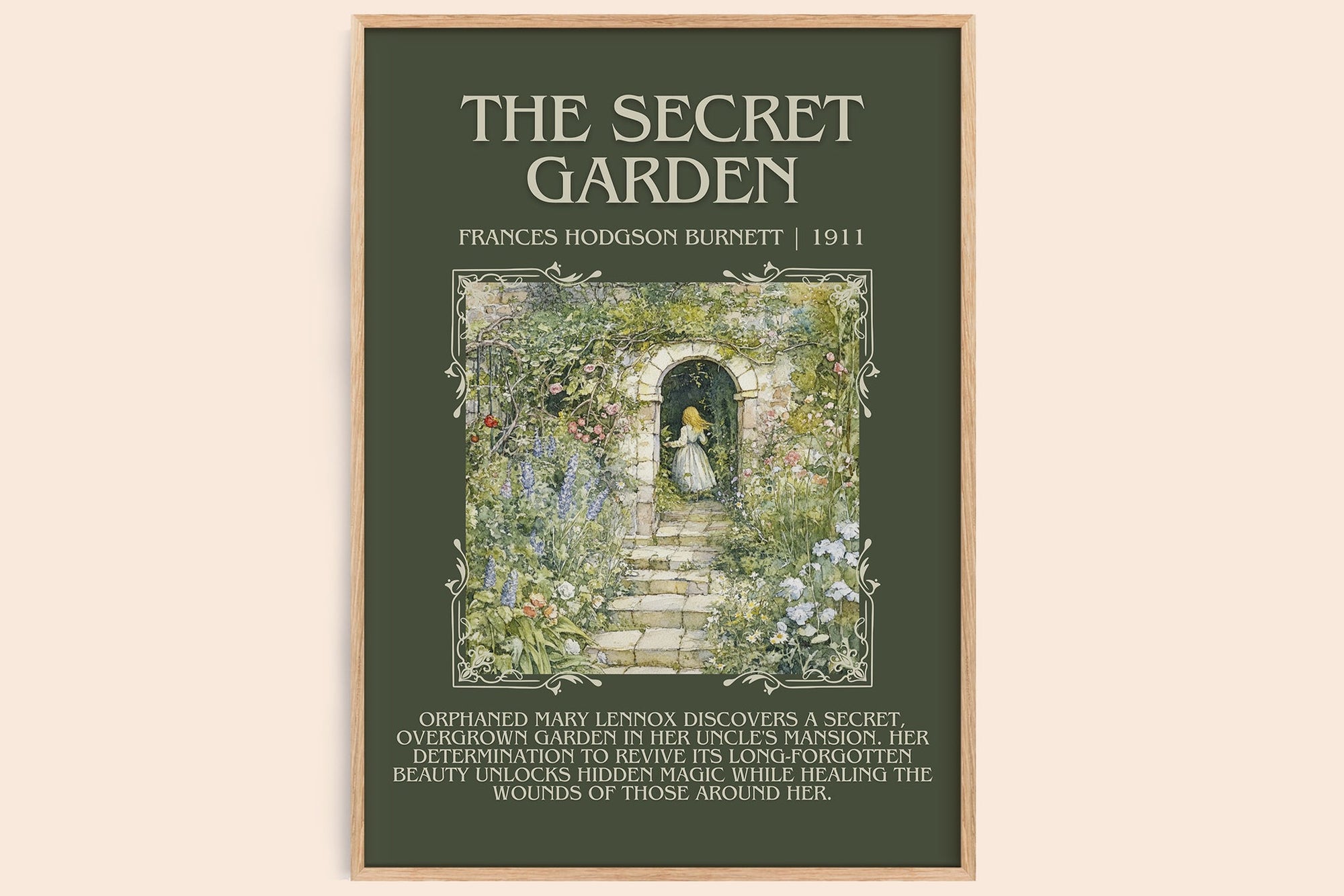 The Secret Garden minimalist book poster by Frances Hodgson Burnett – framed literary art print