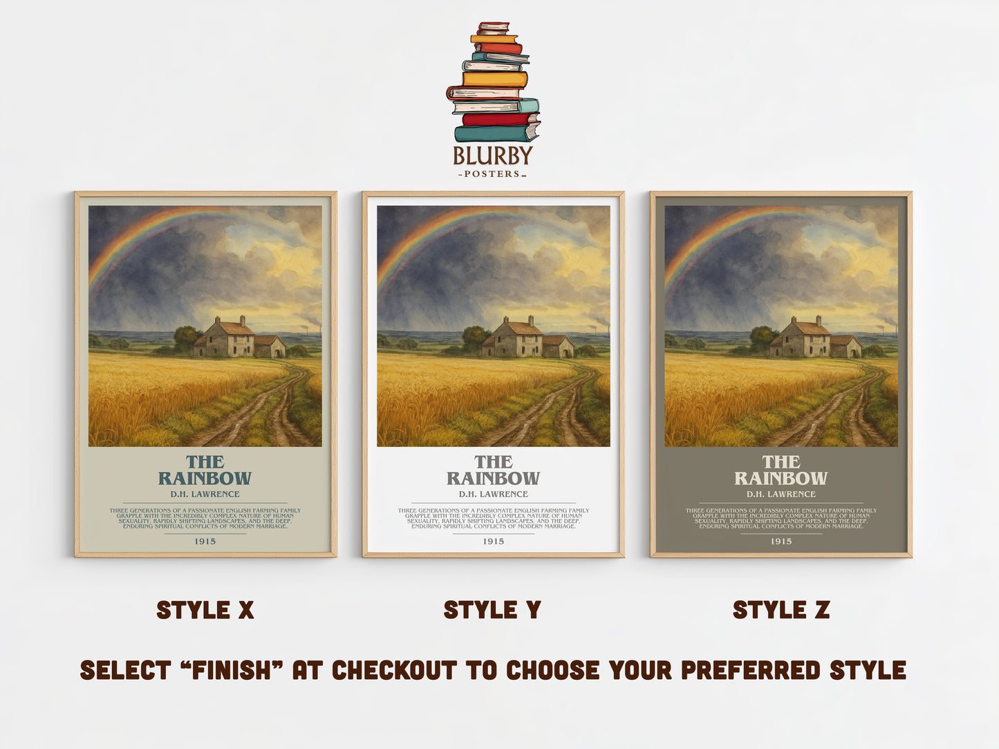 The Rainbow bookish print in frame leaning in hallway – literary fiction wall art