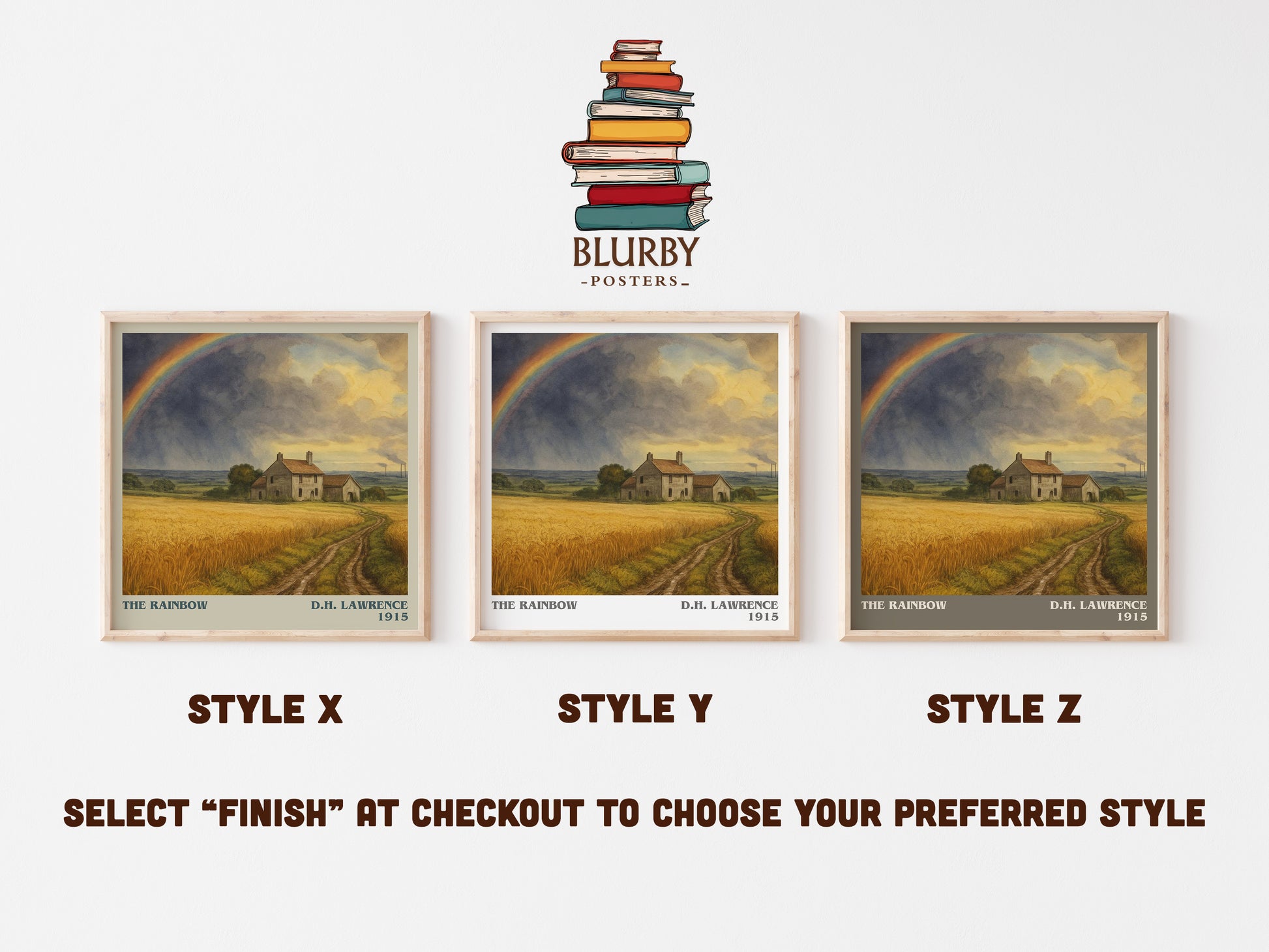 The Rainbow literary print in frame leaning in hallway – literary fiction wall art